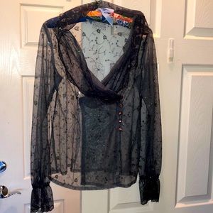Saks Fifth Silver/ Gray Blouse with Sequins